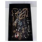 Assorted Jewelry Mix: Pearl Necklace, Turquoise Teardrop Accents & Silver Bead Chains