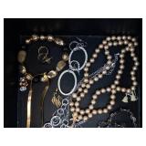 Assorted Jewelry Mix: Pearl Necklace, Turquoise Teardrop Accents & Silver Bead Chains