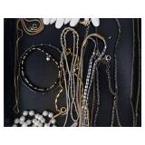 Costume Jewelry Necklaces Mix - Pearl Bead Strand, White Leaf Bib & Gold Chains