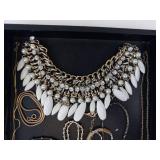 Costume Jewelry Necklaces Mix - Pearl Bead Strand, White Leaf Bib & Gold Chains