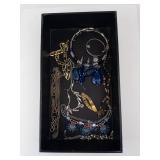 Assorted Jewelry - Blue Bead Necklaces, Silver & Gold Chains