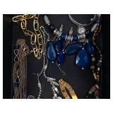 Assorted Jewelry - Blue Bead Necklaces, Silver & Gold Chains