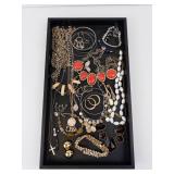Costume Jewelry Tray - Assorted Necklaces, Bracelets & Earrings