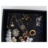 Costume Jewelry Tray - White Bead Necklace, Turquoise Pendant, Bangles