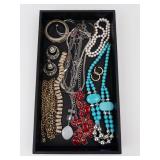 Costume Jewelry Assortment - Turquoise Bead Necklace, Pearl Strand, Red Gem Pendant & More