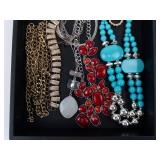 Costume Jewelry Assortment - Turquoise Bead Necklace, Pearl Strand, Red Gem Pendant & More