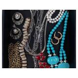 Costume Jewelry Assortment - Turquoise Bead Necklace, Pearl Strand, Red Gem Pendant & More