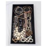 Assorted Fashion Jewelry - Pearl Bead Necklace, Cream Beads, Gold-Tone Bracelets