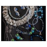 Blue & Green Bead Jewelry Set - Necklaces, Bracelets, Earrings