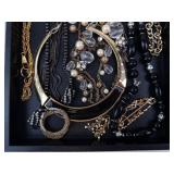 Assorted Gold-Tone Jewelry Tray - Bangles, Pearl Necklaces & Beads