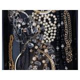 Assorted Gold-Tone Jewelry Tray - Bangles, Pearl Necklaces & Beads