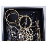 Assorted Gold-Tone Jewelry Tray - Bangles, Pearl Necklaces & Beads