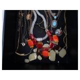 Necklaces & Beads - Turquoise-Tone Pendants, Red/Orange Glass & Silver Chains