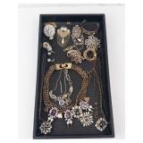 Costume Jewelry Lot - Mixed Necklaces, Bracelets, Earrings & Brooches