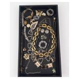 Assorted Costume Jewelry: Gold-Tone Chains, Silver Rings, Earrings & Pins