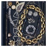 Assorted Costume Jewelry: Gold-Tone Chains, Silver Rings, Earrings & Pins