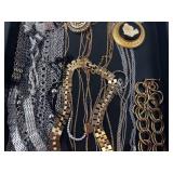 Assorted Costume Jewelry - Gold Tone Chains, Cameos, Pins & Charms