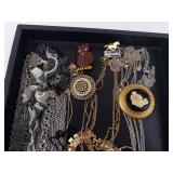 Assorted Costume Jewelry - Gold Tone Chains, Cameos, Pins & Charms