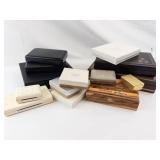Assorted Jewelry Boxes & Cases - Leather, Wood & Cardboard, Mixed Brands & Sizes