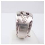 Edwards England Spoon Ring - Handmade Silvertone Floral Bouquet Top