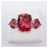 BBJ Sterling Silver Ring - Red Center Gemstone, Size 8.75