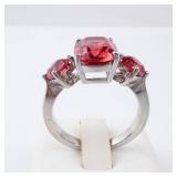 BBJ Sterling Silver Ring - Red Center Gemstone, Size 8.75