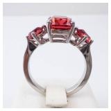 BBJ Sterling Silver Ring - Red Center Gemstone, Size 8.75