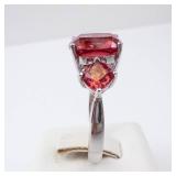 BBJ Sterling Silver Ring - Red Center Gemstone, Size 8.75