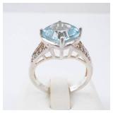Blue Topaz & CZ Ring - Silver Tone, Size 7