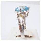 Blue Topaz & CZ Ring - Silver Tone, Size 7
