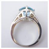 Blue Topaz & CZ Ring - Silver Tone, Size 7