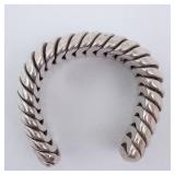 Sterling Silver Flexible Rope Ring. - Open Adjustable Band. Size 8-9.
