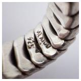Sterling Silver Flexible Rope Ring. - Open Adjustable Band. Size 8-9.