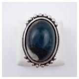 Sterling Silver Ring with Blue Resin? Cabochon Bezel and Beaded Edge. Size 7.