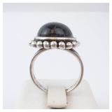 Sterling Silver Ring with Blue Resin? Cabochon Bezel and Beaded Edge. Size 7.
