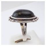 Sterling Silver Ring with Blue Resin? Cabochon Bezel and Beaded Edge. Size 7.