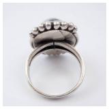 Sterling Silver Ring with Blue Resin? Cabochon Bezel and Beaded Edge. Size 7.