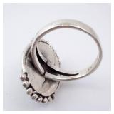 Sterling Silver Ring with Blue Resin? Cabochon Bezel and Beaded Edge. Size 7.