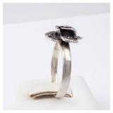 Marcasite Sterling Silver Rose Ring - Vintage Floral Band