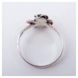 Marcasite Sterling Silver Rose Ring - Vintage Floral Band