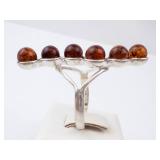 Amber Sterling Silver Ring - Cognac Amber Beads. Size 8.5.