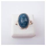 Sterling Silver Ring - Blue Cabochon -Size 8.25