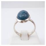 Sterling Silver Ring - Blue Cabochon -Size 8.25