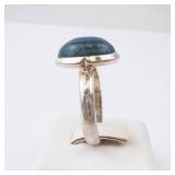 Sterling Silver Ring - Blue Cabochon -Size 8.25