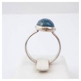 Sterling Silver Ring - Blue Cabochon -Size 8.25