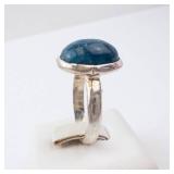 Sterling Silver Ring - Blue Cabochon -Size 8.25
