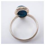 Sterling Silver Ring - Blue Cabochon -Size 8.25