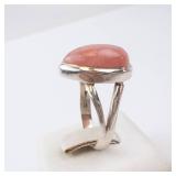 Pink Agate Sterling Silver Ring - Size 8.25