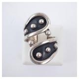 Sterling Silver Wrap Ring with Black Enamel & Bead Accents. Size 8