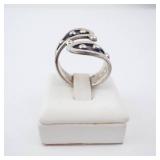 Sterling Silver Wrap Ring with Black Enamel & Bead Accents. Size 8